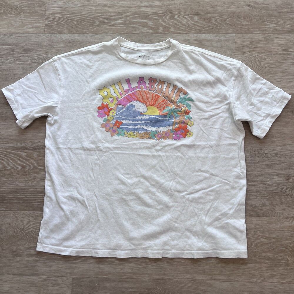 Billabong Graphic White Over-Sized T-Shirt Women's-Size S